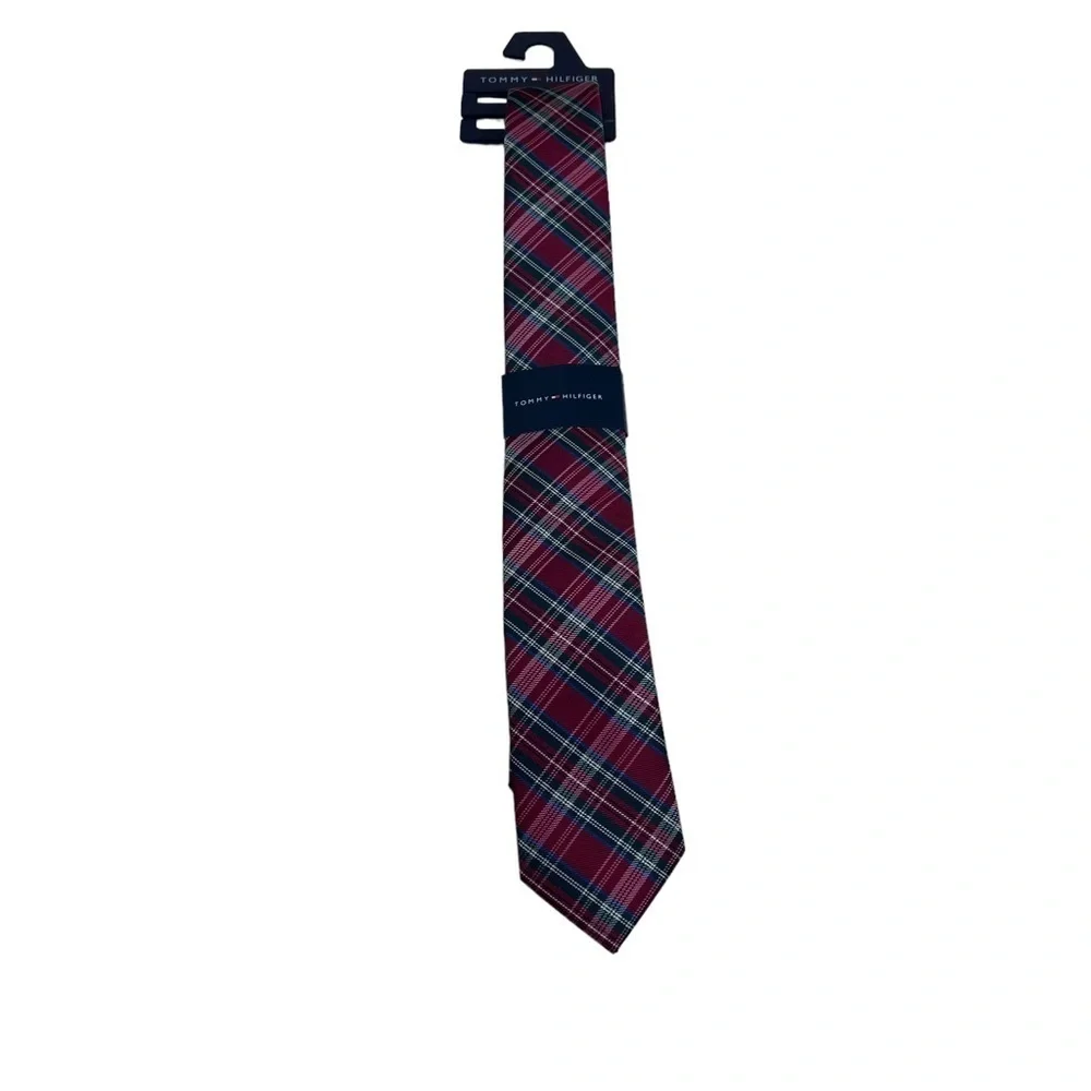 Tommy Hilfiger Boys Red Tartan Plaid Checker Red Classic Tie Holiday